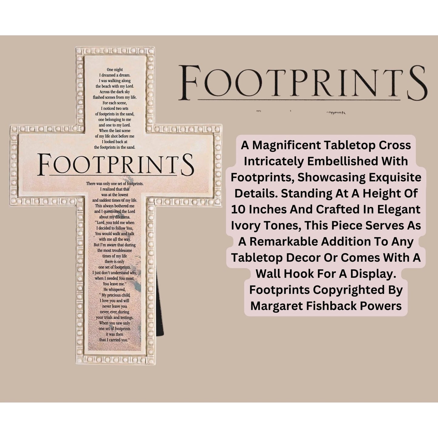 TD Tabletop Beaded Cross Footprints Poem Elegant Office Decor & Accessory