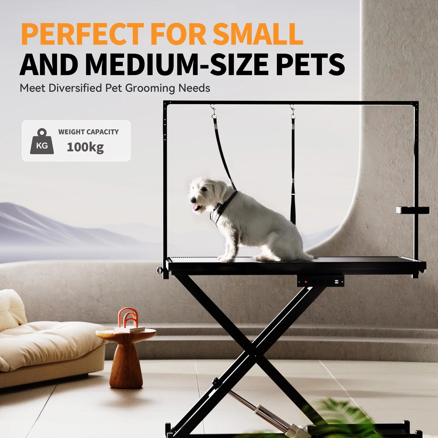 50" Black Professional Electric Dog Grooming Table Adjustable Pet Grooming Table Dog Grooming Station