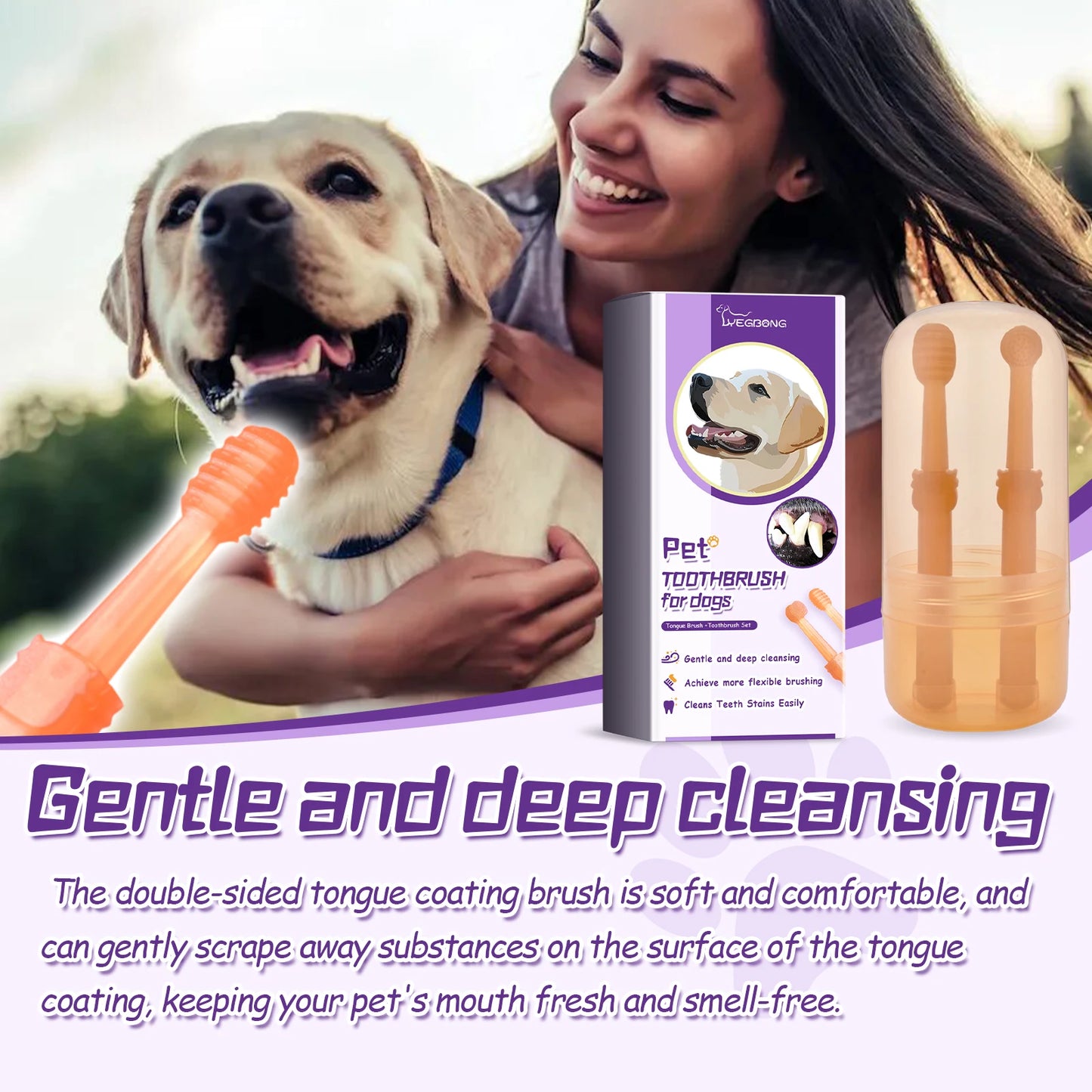 2Pcs Small Dog & Cat Toothbrush Kit Soft Silicone Tongue Cleaner with Storage Box Pet Tooth Brushing