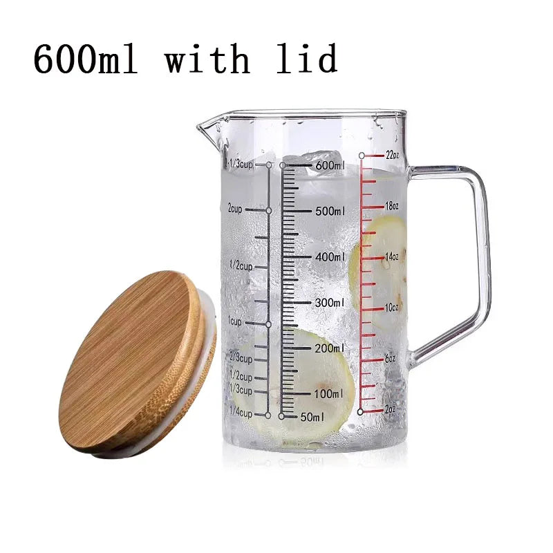Heat-resistant Glass Measuring Cup With Wood Lid V-shaped Spout Laboratory Beaker Kitchen Baking Milk Coffee Measuring Mug