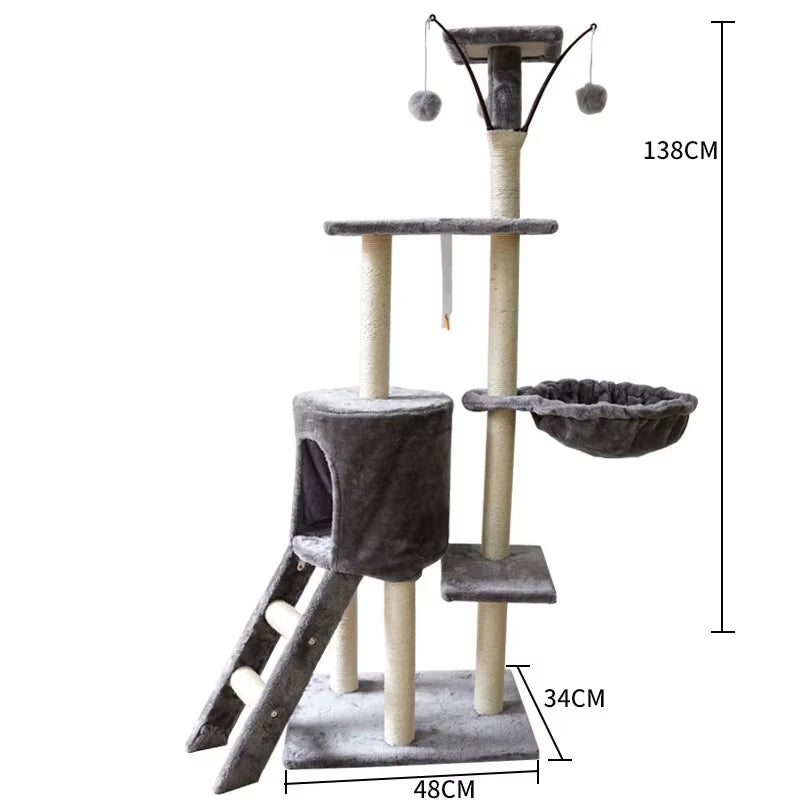 High Quality Large Cat Tree House Tower Modern Style Plush Climbing Frame Wood Scratcher Components Hot Sale Manufacturer Supply