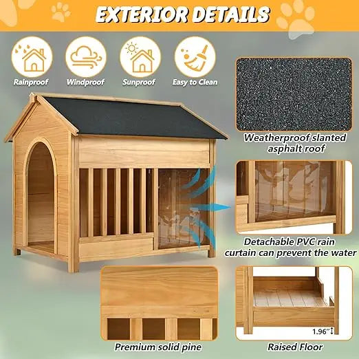 Weatherproof Sunproof Outdoor Wood Dog House Yard Garden Pet Habitat Nest  Durable Style Spacious Eco Friendly Material