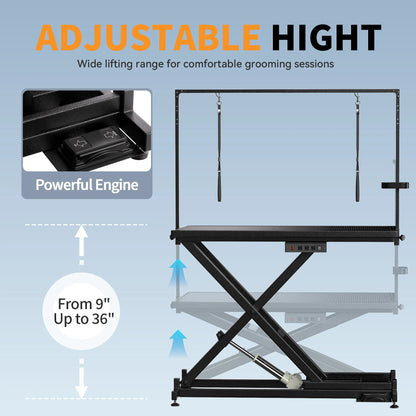 50" Black Professional Electric Dog Grooming Table Adjustable Pet Grooming Table Dog Grooming Station