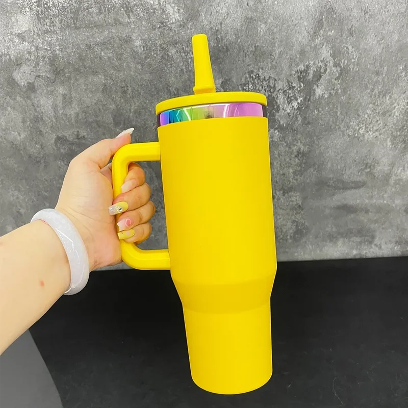 Us in Stock 40 OZ Colorful Rainbow Plated Double Wall Home Use Usa 40 OZ Tumblers for Home Office Outdoor Daily Use