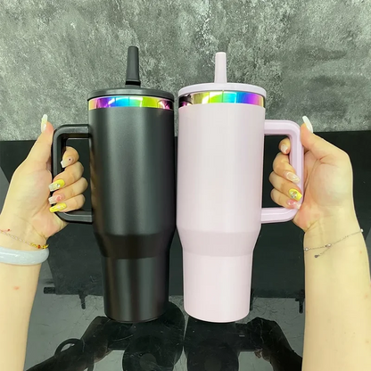 Us in Stock 40 OZ Colorful Rainbow Plated Double Wall Home Use Usa 40 OZ Tumblers for Home Office Outdoor Daily Use