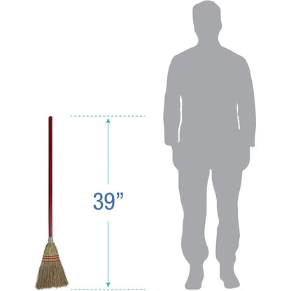 Boardwalk 39" Red Bamboo Lobby Broom with Metal and PET Bristles Plastic Broom Handle Overall Length 120cm