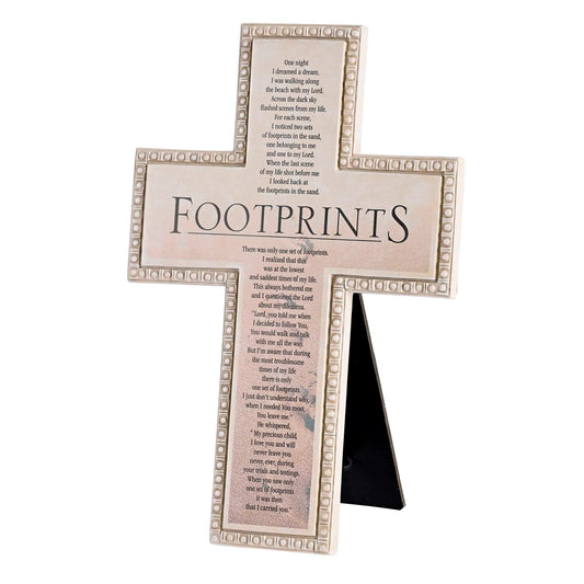 TD Tabletop Beaded Cross Footprints Poem Elegant Office Decor & Accessory