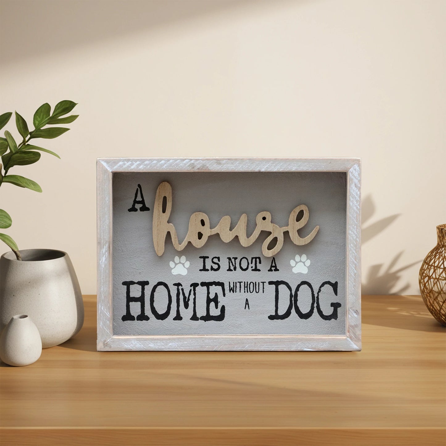 Parisloft A House is Not A Home Without A Dog Wooden Dog Signs for Dog LoversRustic Wood Pet Sign Plaque 9.5x1.5x7''