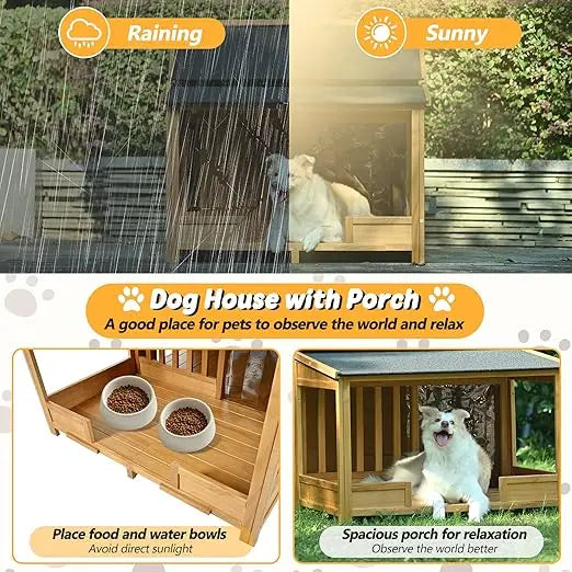 Weatherproof Sunproof Outdoor Wood Dog House Yard Garden Pet Habitat Nest  Durable Style Spacious Eco Friendly Material