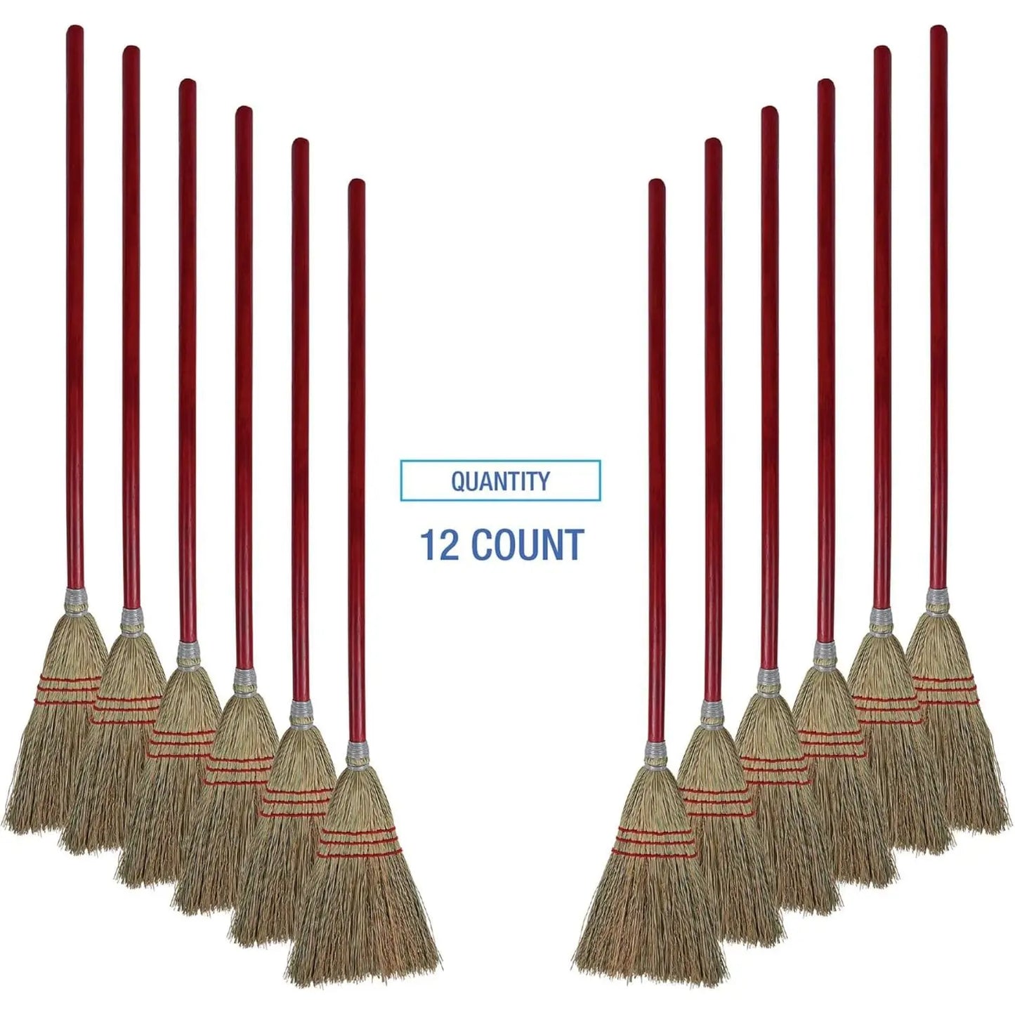 Boardwalk 39" Red Bamboo Lobby Broom with Metal and PET Bristles Plastic Broom Handle Overall Length 120cm