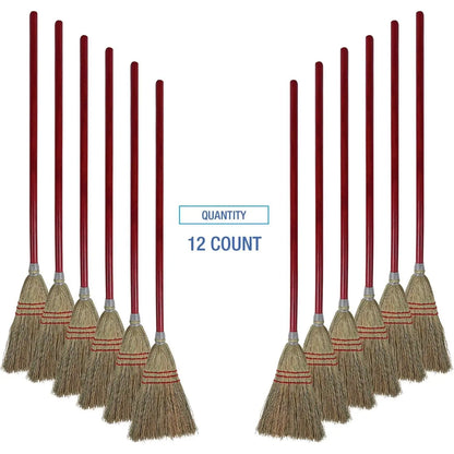 Boardwalk 39" Red Bamboo Lobby Broom with Metal and PET Bristles Plastic Broom Handle Overall Length 120cm