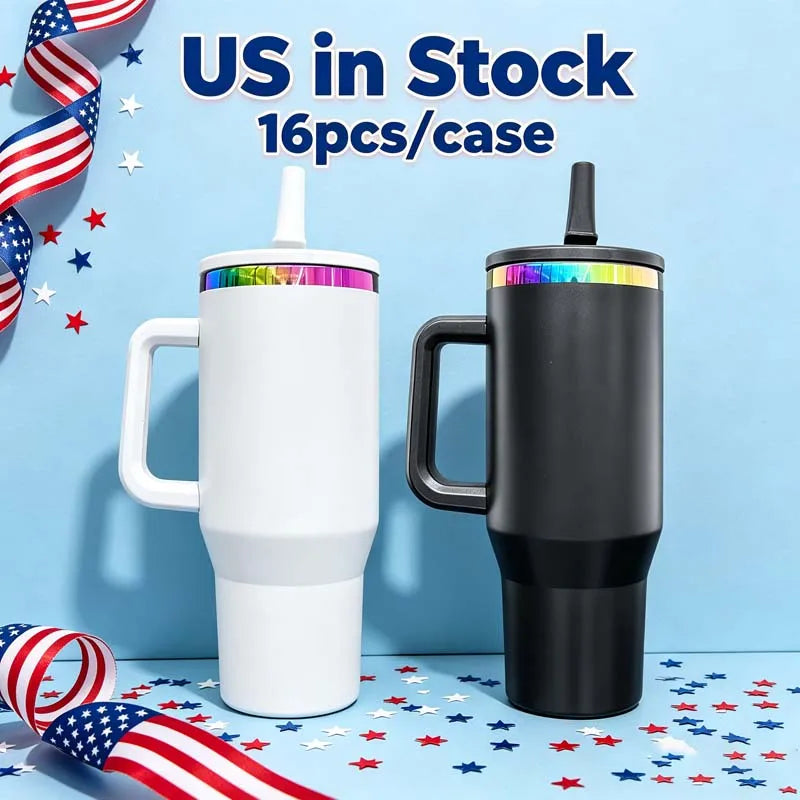 Us in Stock 40 OZ Colorful Rainbow Plated Double Wall Home Use Usa 40 OZ Tumblers for Home Office Outdoor Daily Use