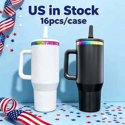 Us in Stock 40 OZ Colorful Rainbow Plated Double Wall Home Use Usa 40 OZ Tumblers for Home Office Outdoor Daily Use