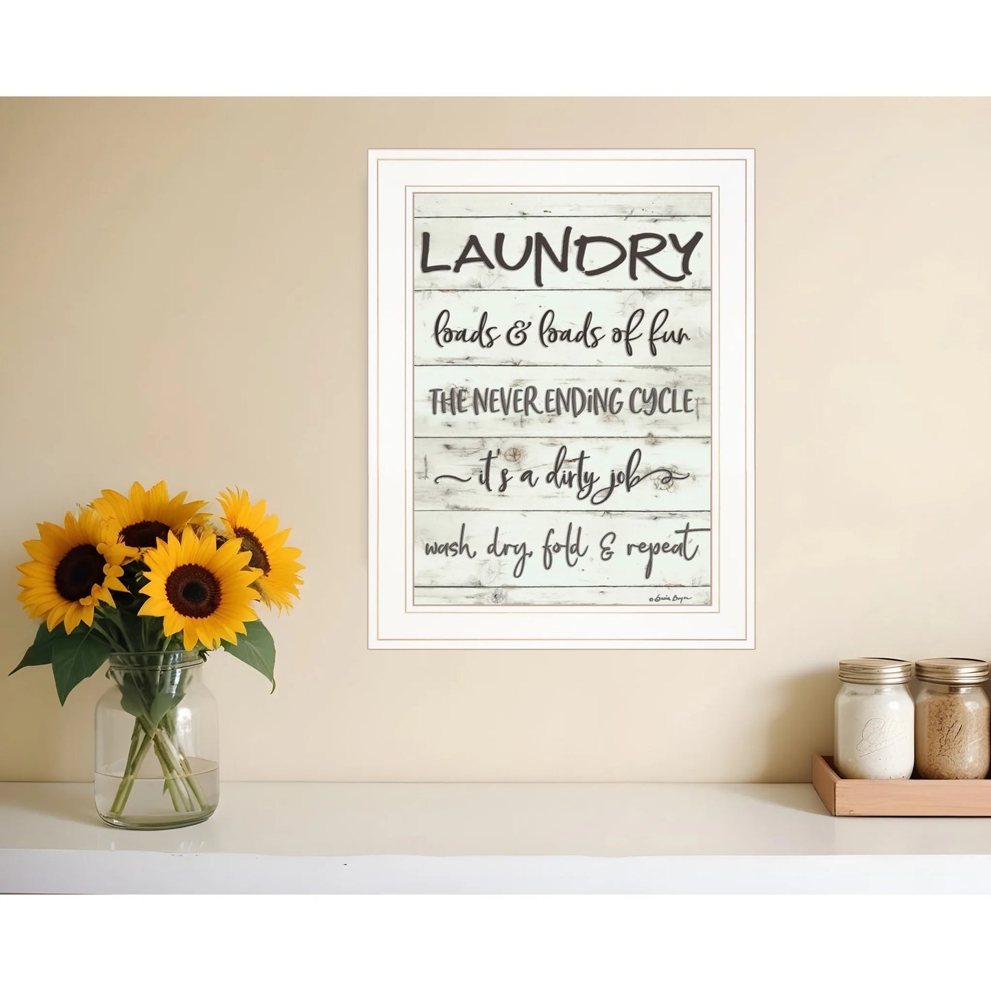 HMS 1 White Framed Print Laundry Bathroom Wall Art