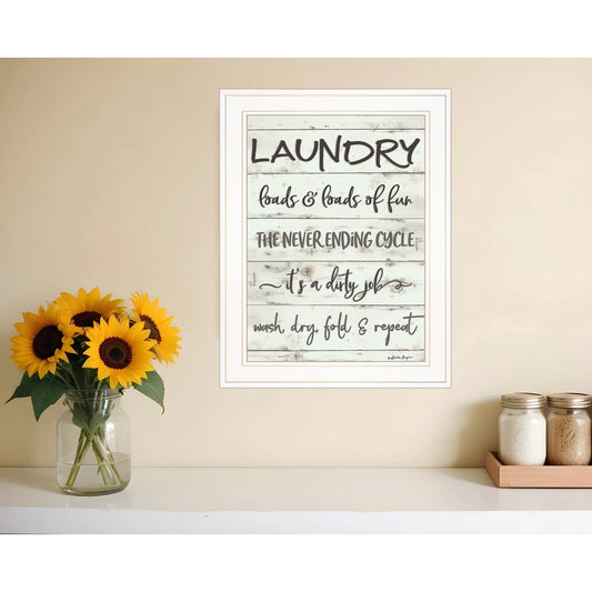 HMS 1 White Framed Print Laundry Bathroom Wall Art