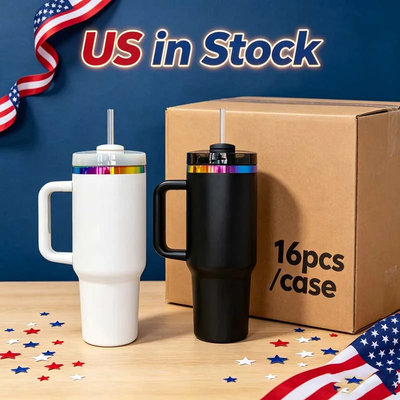 Us in Stock 40 OZ Colorful Rainbow Plated Double Wall Home Use Usa 40 OZ Tumblers for Home Office Outdoor Daily Use