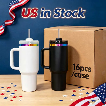 Us in Stock 40 OZ Colorful Rainbow Plated Double Wall Home Use Usa 40 OZ Tumblers for Home Office Outdoor Daily Use