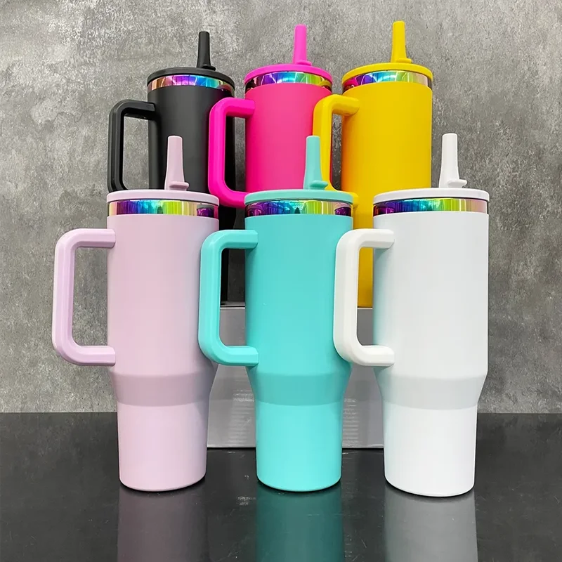 Us in Stock 40 OZ Colorful Rainbow Plated Double Wall Home Use Usa 40 OZ Tumblers for Home Office Outdoor Daily Use