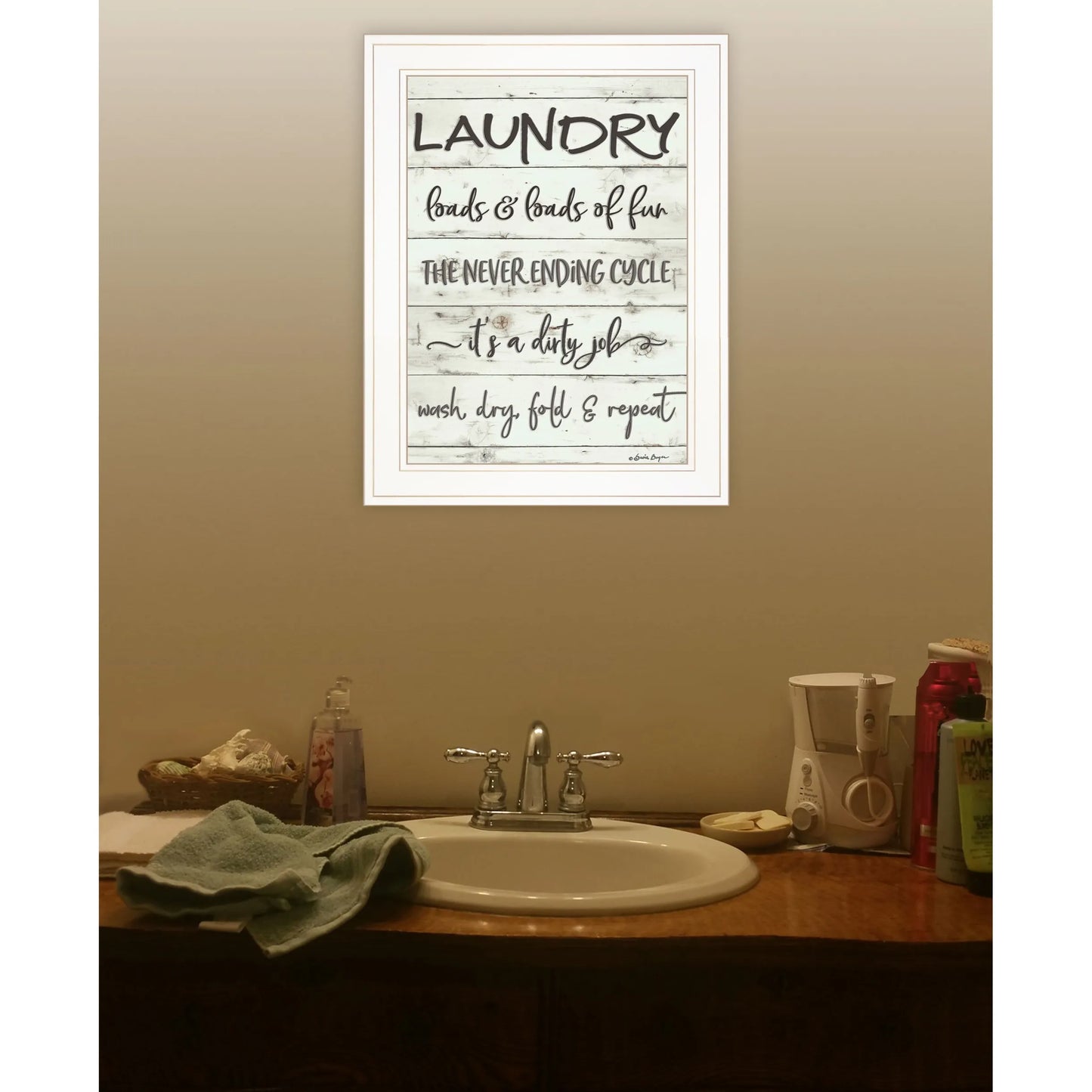 HMS 1 White Framed Print Laundry Bathroom Wall Art