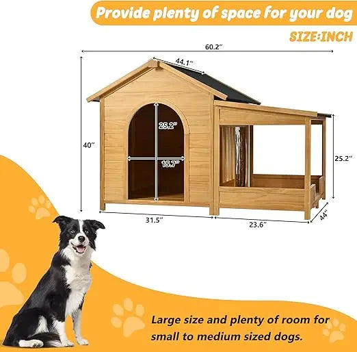 Weatherproof Sunproof Outdoor Wood Dog House Yard Garden Pet Habitat Nest  Durable Style Spacious Eco Friendly Material