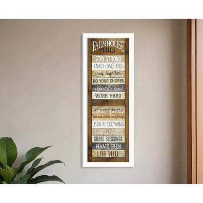 HMS Farmhouse Rules 2 White Framed Wall Art Print