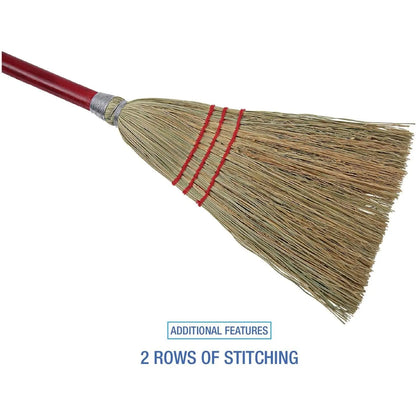 Boardwalk 39" Red Bamboo Lobby Broom with Metal and PET Bristles Plastic Broom Handle Overall Length 120cm