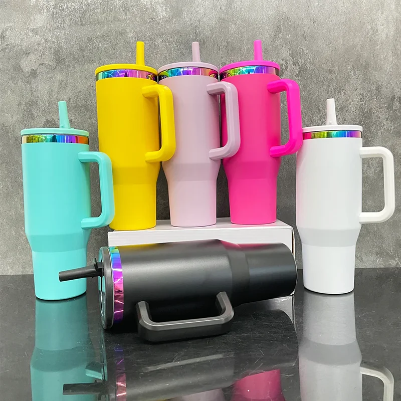 Us in Stock 40 OZ Colorful Rainbow Plated Double Wall Home Use Usa 40 OZ Tumblers for Home Office Outdoor Daily Use