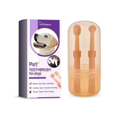2Pcs Small Dog & Cat Toothbrush Kit Soft Silicone Tongue Cleaner with Storage Box Pet Tooth Brushing