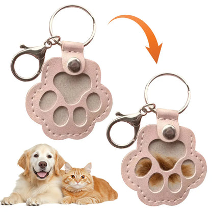 Adorable Paw Print Keychains Commemorative Pet Hair Storage Bag Keychain Cat Dog Fur Container Pendant for Pet Lovers