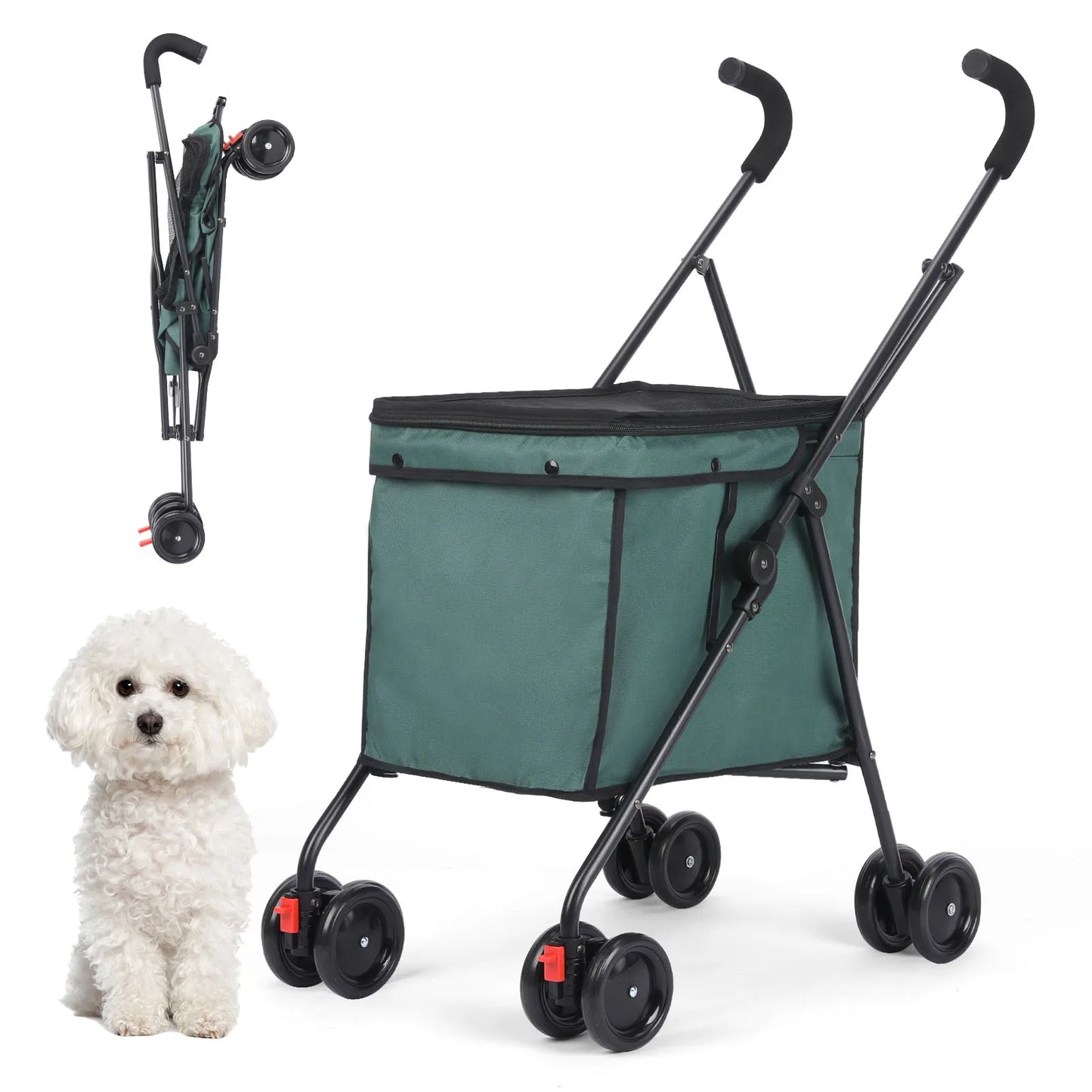Wedyvko Shopping Trolley 33lbs 4 Wheels Dog Stroller Rotate Pink Pet Puppy StrollerTravel Hand Cart Folding einkaufswagen