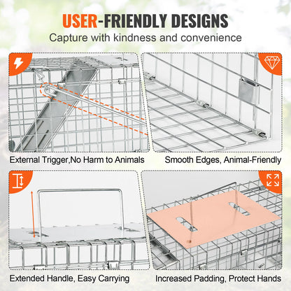 SucceBuy Live Animal Cage Trap Humane Cat Rodent Control Folding with Handle for Rabbits Stray Cats Squirrels Raccoons Groundhog