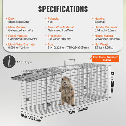 SucceBuy Live Animal Cage Trap Humane Cat Rodent Control Folding with Handle for Rabbits Stray Cats Squirrels Raccoons Groundhog
