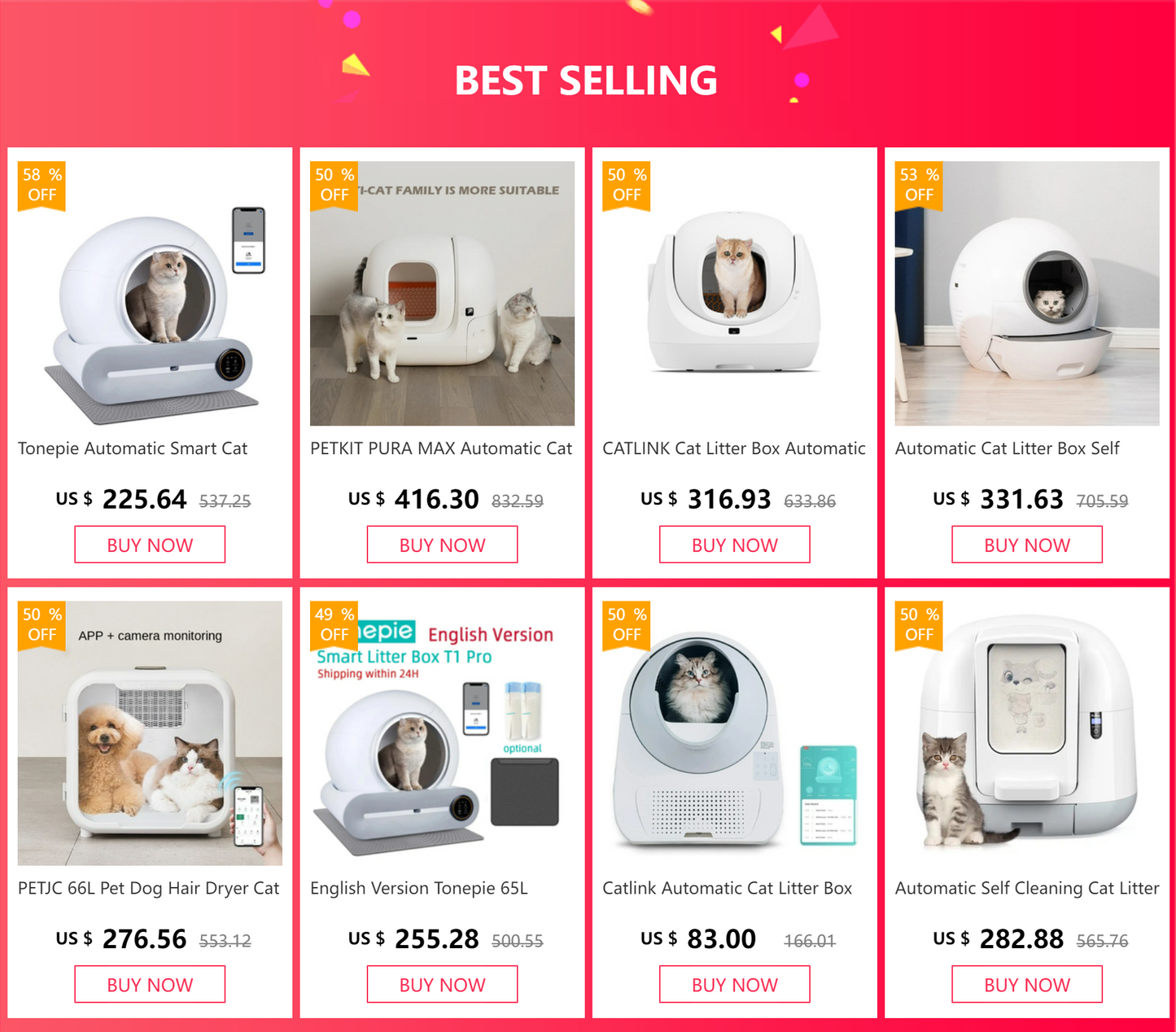 Tonepie Automatic Smart Cat Litter Box Self Cleaning 65L App Control Pet Cats Toilet Litter Tray Ionic Deodorizer Arenero Gato