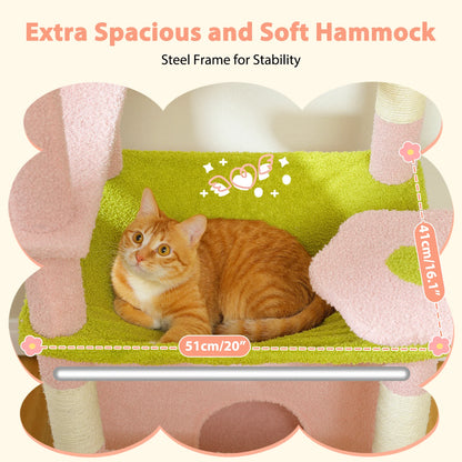Multi-Level Cat Tree Tower with Scratching Posts&Board, Hammock, Cat Condo, Spacious Top Perch,Dangling Balls for Indoor Cats
