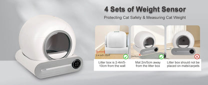 DOEL Self Cleaning Cat Litter Box 65L Automatic Cat Litter Box w/ Trash Bag & Litter Mat Smart Cat Toilet App Control 2.4G WiFi