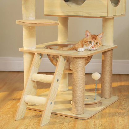 Multi-Level Cat Tree for Indoor Wood Cat Tower with Scratching Posts Spacious Condo Hammock Top Perch Cat Scratcher Cat Toys