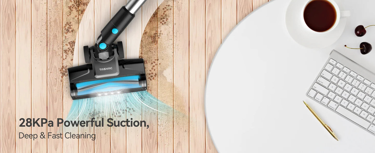 TASVAC 28KPa Cordless Vacuum Cleaner Powerful Suction 6-in-1 Lightweight Handheld Stick Vacuum 40min Runtime for Carpet Pet Hair