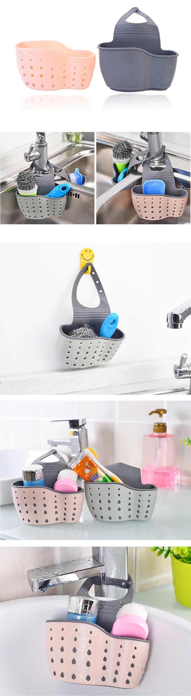 Home Storage Drain Basket Kitchen Sink Holder Adjustable Soap Sponge Shlf Hanging Drain Basket Bag Kitchen Accessories 2030