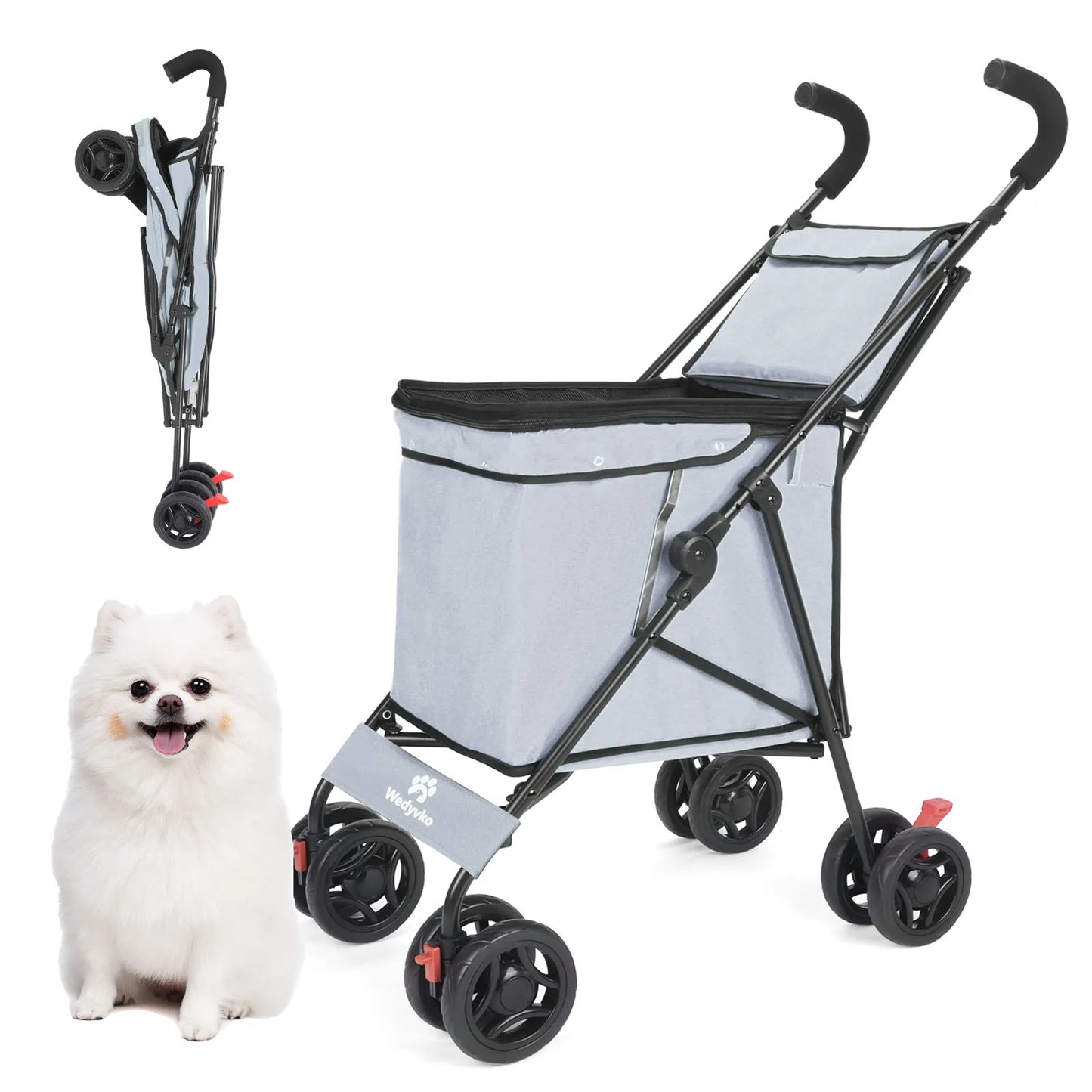 Wedyvko Shopping Trolley 33lbs 4 Wheels Dog Stroller Rotate Pink Pet Puppy StrollerTravel Hand Cart Folding einkaufswagen