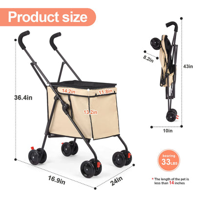Wedyvko Shopping Trolley 33lbs 4 Wheels Dog Stroller Rotate Pink Pet Puppy StrollerTravel Hand Cart Folding einkaufswagen