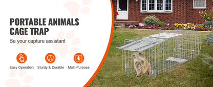SucceBuy Live Animal Cage Trap Humane Cat Rodent Control Folding with Handle for Rabbits Stray Cats Squirrels Raccoons Groundhog