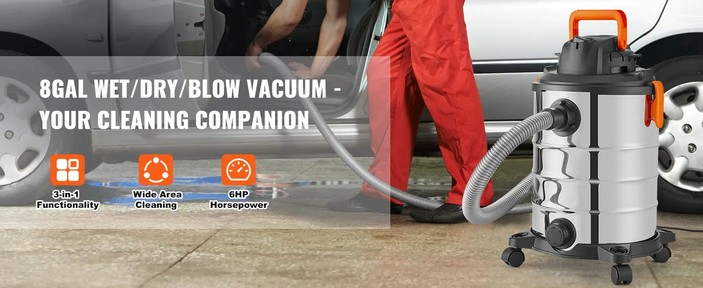 SucceBuy Stainless Steel Wet Dry Shop Vacuum Wet  Dry Vac Powerful Suction  Small Shop Vac Perfect for Carpet Debris  Pet  Hair
