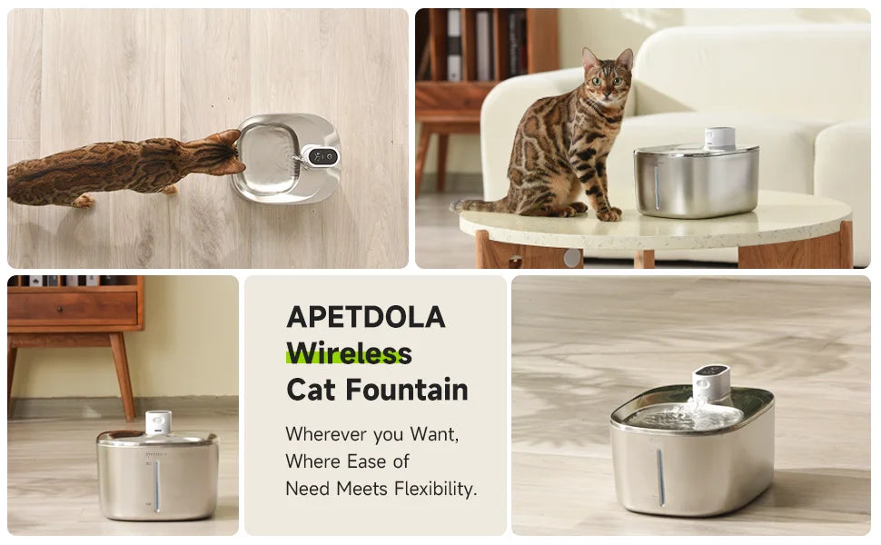 Wireless Water Fountain for Dogs and Cats, Auto Sensor Drinking Fountain, Pet Water Dispenser Accessory, 4L