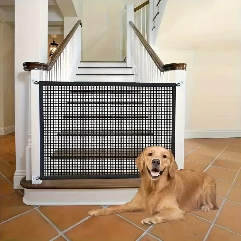 Heavy Duty Dog Barrier Fence with Hooks Insulated Net Foldable Breathable Mesh Mirror Door Pet Security Gate for Indoor Outdoor