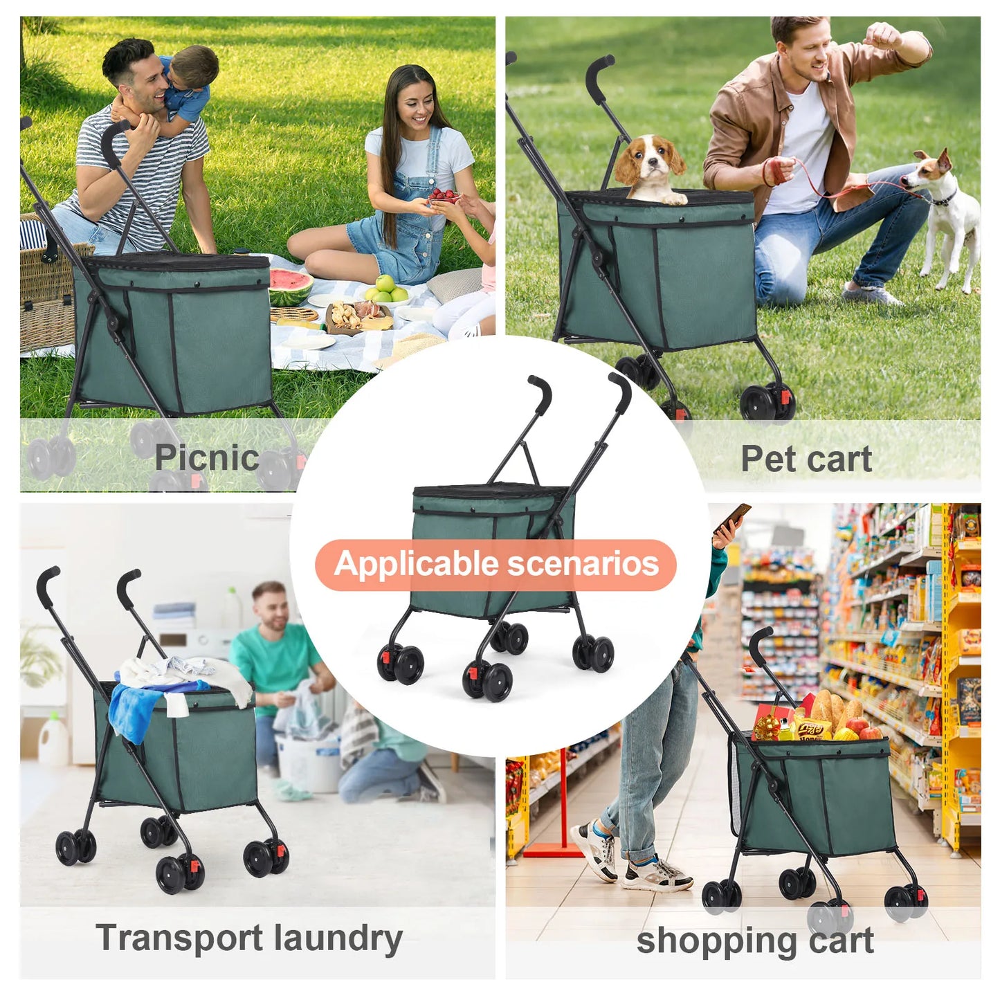 Wedyvko Shopping Trolley 33lbs 4 Wheels Dog Stroller Rotate Pink Pet Puppy StrollerTravel Hand Cart Folding einkaufswagen