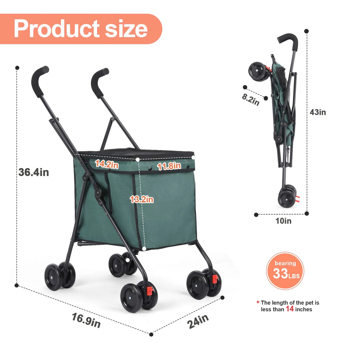 Wedyvko Shopping Trolley 33lbs 4 Wheels Dog Stroller Rotate Pink Pet Puppy StrollerTravel Hand Cart Folding einkaufswagen