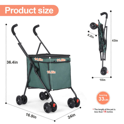 Wedyvko Shopping Trolley 33lbs 4 Wheels Dog Stroller Rotate Pink Pet Puppy StrollerTravel Hand Cart Folding einkaufswagen