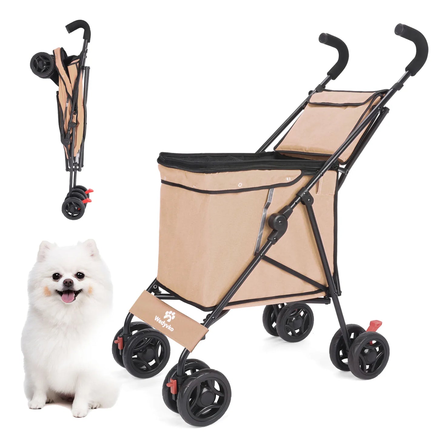 Wedyvko Shopping Trolley 33lbs 4 Wheels Dog Stroller Rotate Pink Pet Puppy StrollerTravel Hand Cart Folding einkaufswagen