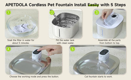 Wireless Water Fountain for Dogs and Cats, Auto Sensor Drinking Fountain, Pet Water Dispenser Accessory, 4L
