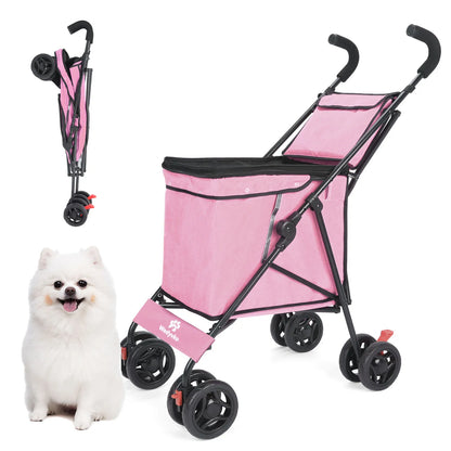 Wedyvko Shopping Trolley 33lbs 4 Wheels Dog Stroller Rotate Pink Pet Puppy StrollerTravel Hand Cart Folding einkaufswagen
